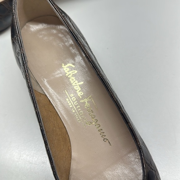 Salvatore Ferragamo Vara Bow Ballet Pumps Shoes Leather Snakeskin Brown Size 6 B - Picture 7 of 10